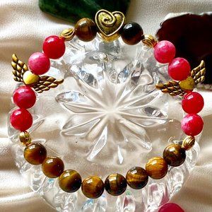 Tigers Eye and Rhodochrosite Precious Stone Bracelet